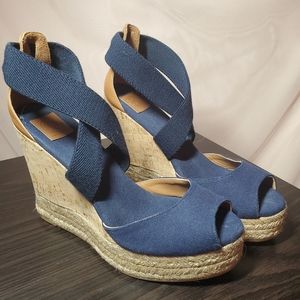 Tory Burch Navy Cork Wedges